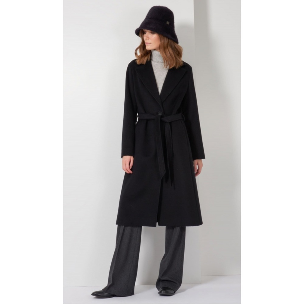 CINZIA ROCCA ICONS | Belted Fitted Wool & Cashmere Coat in Black, Size 4 - Picture 8 of 8